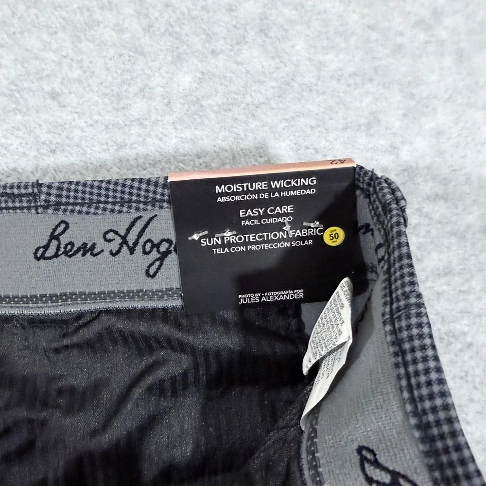 Ben Hogan Golf Shorts Mens 42 Grey New Performance Micro Check UPF 50 Caviar